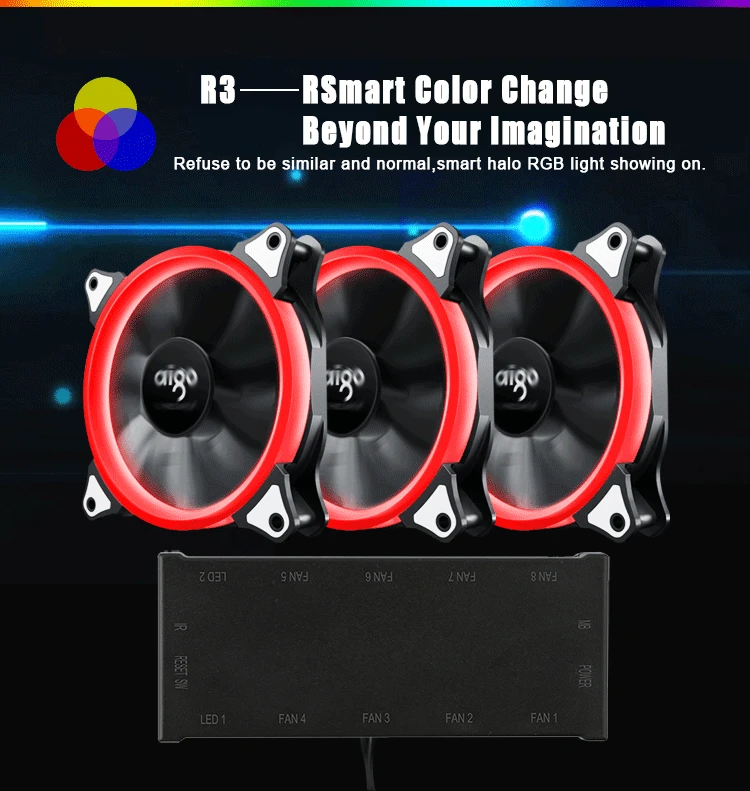 Aigo 120 мм вентилятор PC чехол Вентилятор Кулер Регулируемый Aurora RGB Led компьютер Вентилятор охлаждения 12 в бесшумный вентилятор PC чехол вентилятор для компьютера