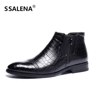 Зимние мужские ботинки на молнии с крокодиловым лицевым покрытием; Мужская Удобная Рабочая обувь; мужские ботинки с острым носком в байкерском стиле; ботильоны; AA51602