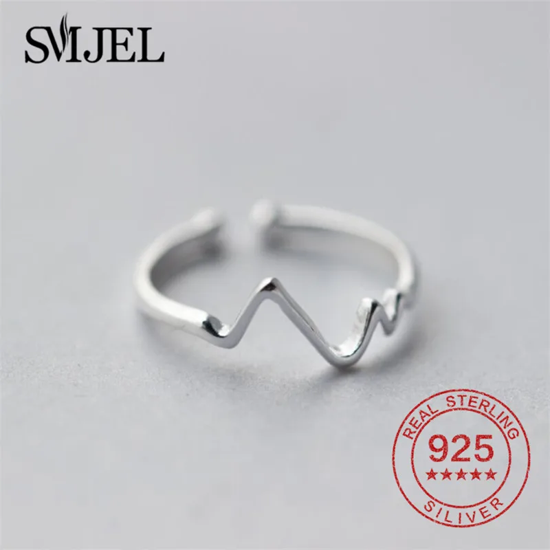 SMJEL 925 Silver Jewelry Simple Sea Wave Rings Ring Women Lifeline Pulse Heartbeat Female Gifts For Doctor Femme Anillos Mujer | Украшения