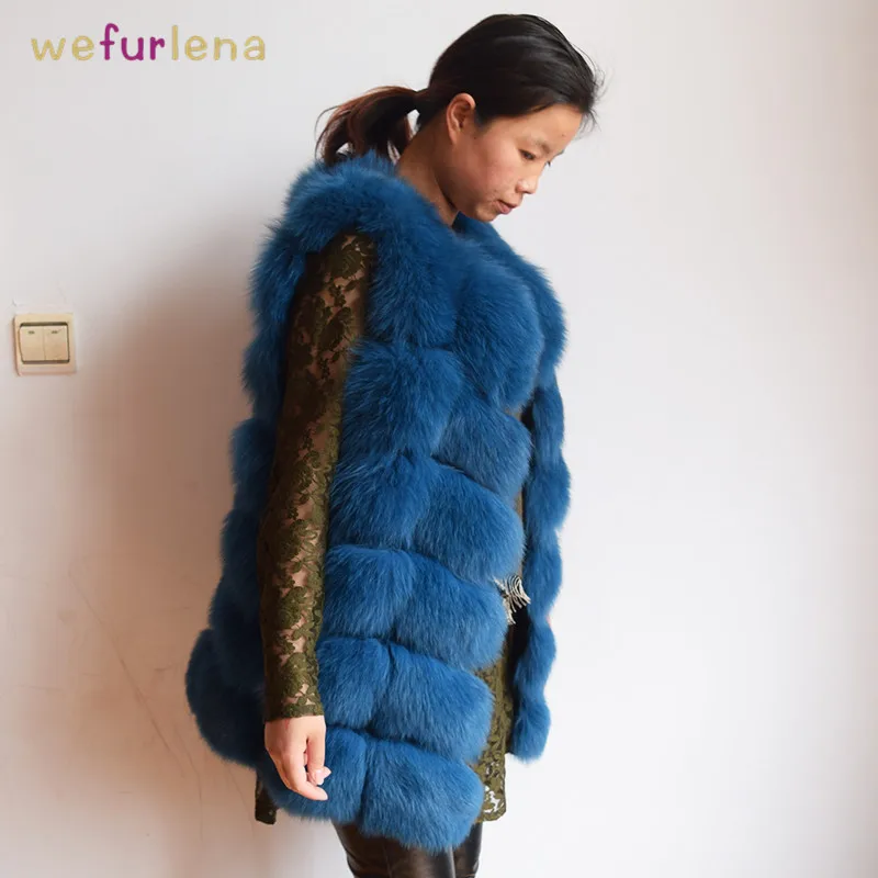 2018 Открыть стежка круглым вырезом лисий мех Бросился Подлинная Зима Пушистый