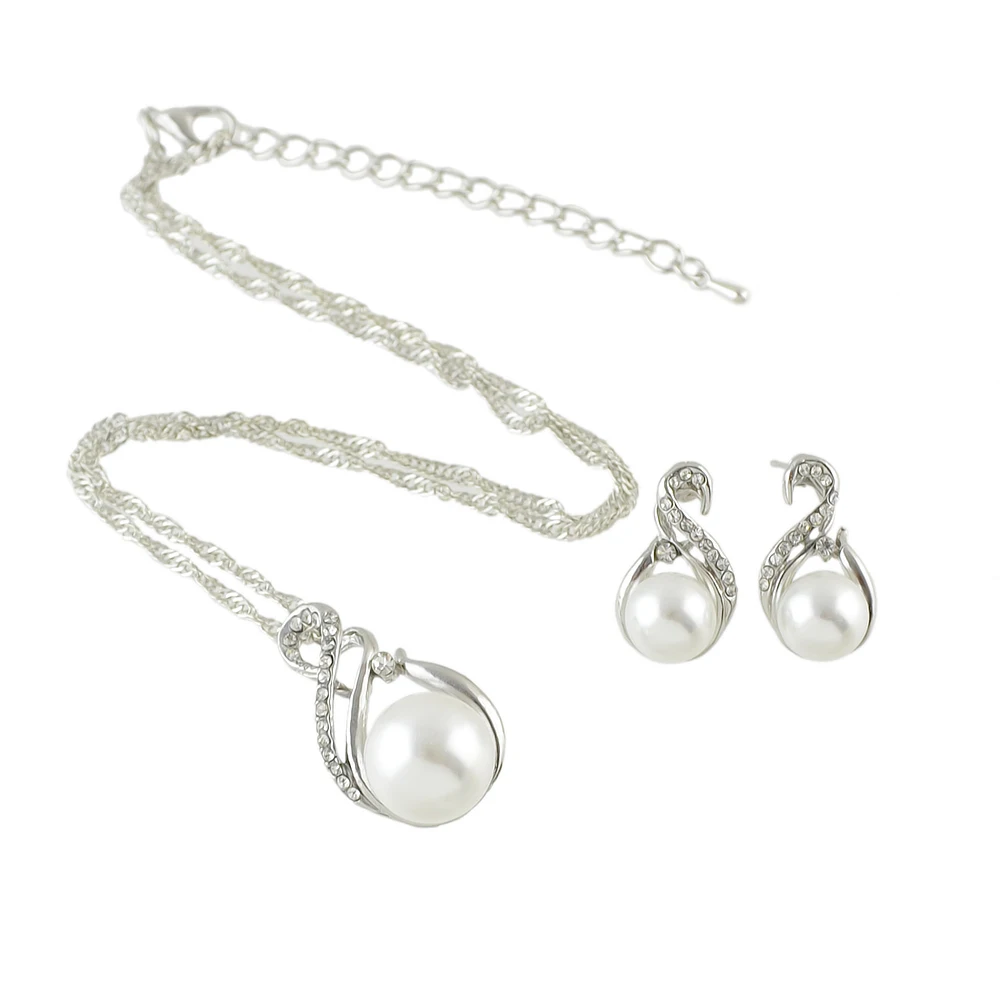 Newindy Jewelry Gold-Color Silver Color Chain With Rhinestone and Simulated Pearl Pendant Necklace Stud Earring Bijoux Femme | Украшения и