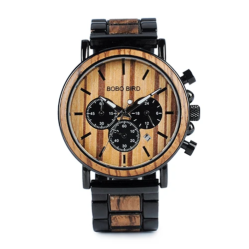 Reloj hombre BOBO BIRD мужские часы новые специальные деревянные и металлические Дизайнерские деревянные часы идеальные кварцевые часы для подарка Мужские Relogio C-P09 - Цвет: C-P09-1