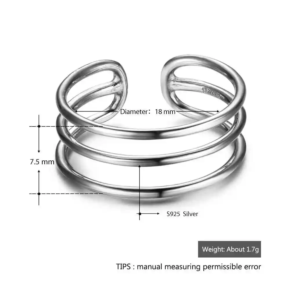 Новинка Женское кольцо из настоящего серебра с открытыми манжетами регулируемое