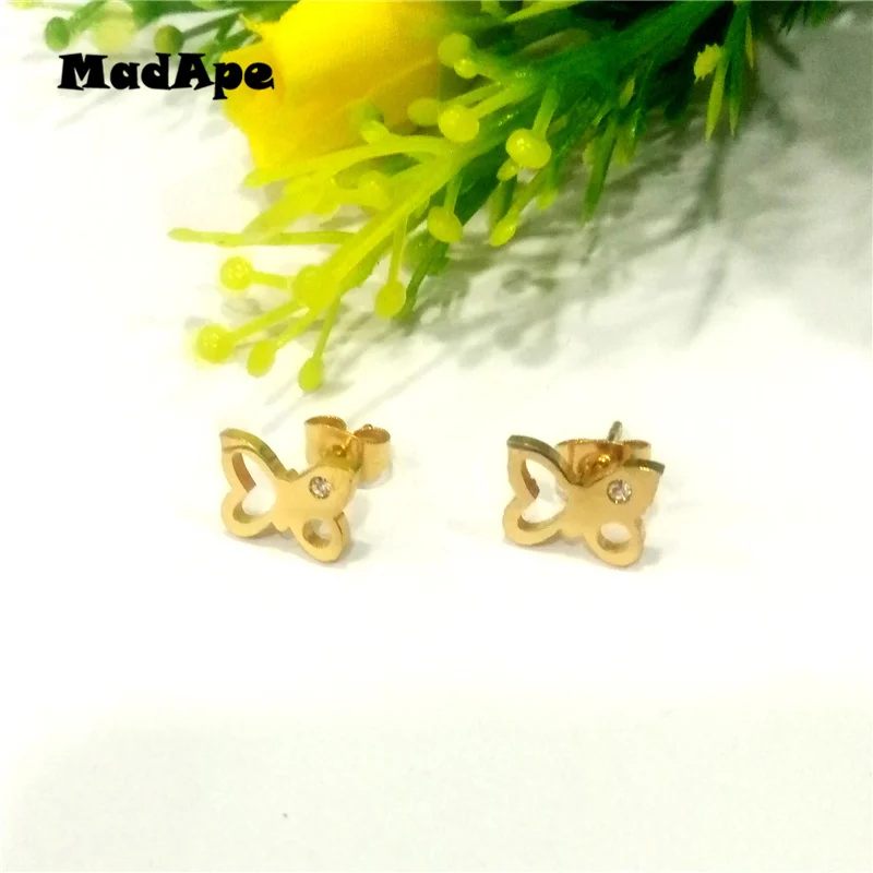 Женские серьги-гвоздики MadApe из нержавеющей стали с бабочками ювелирные изделия