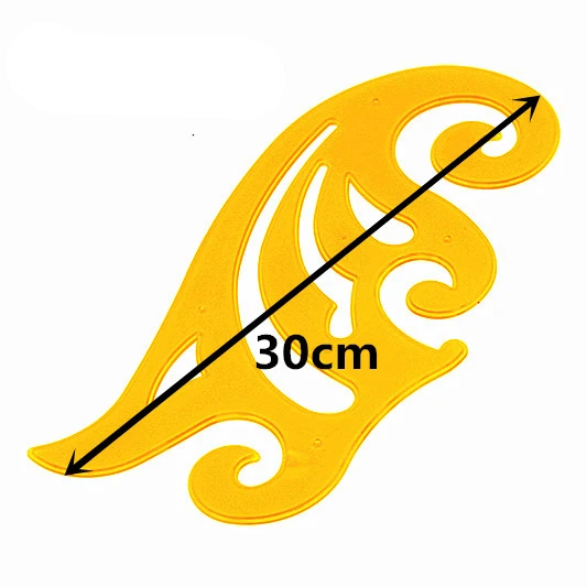 1pcs 30cm KJ013 20 см 25 см 30 см длина французская кривая линейка прозрачный пластик желтый различные формы линейки для чертежей одежды шаблон - Цвет: 1pcs 30cm KJ013