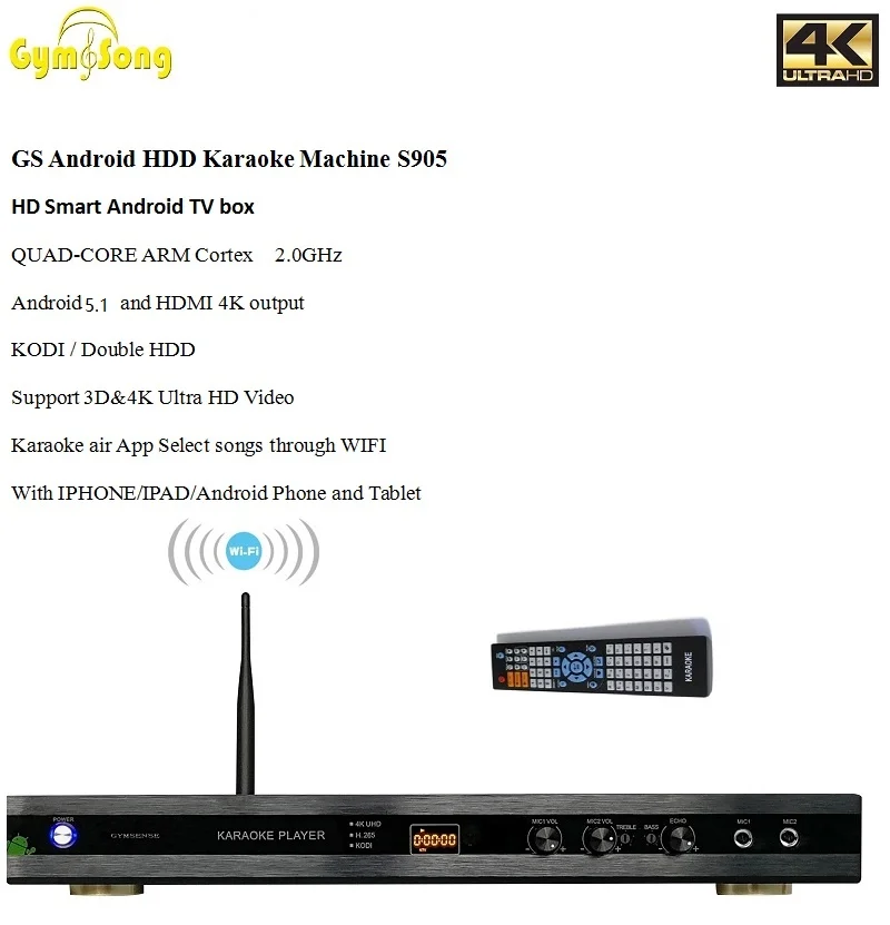 GymSong S905 домашний ktv караоке машина система с HD системой вьетнамские песни 8876E караоке