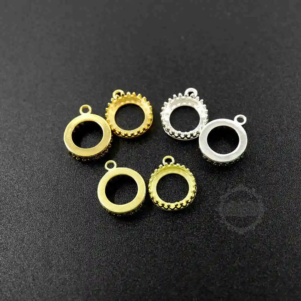 

12mm gold,silver,raw brass color brass round crown pendant charm bezel DIY supplies 1411203