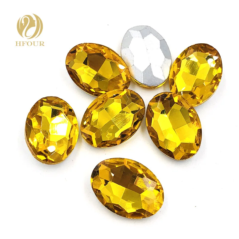 Golden yellow oval shape Pointback glass crystal rhinestones DIY Watch and Wedding dress/nai art High grade jewelry accessories | Дом и сад