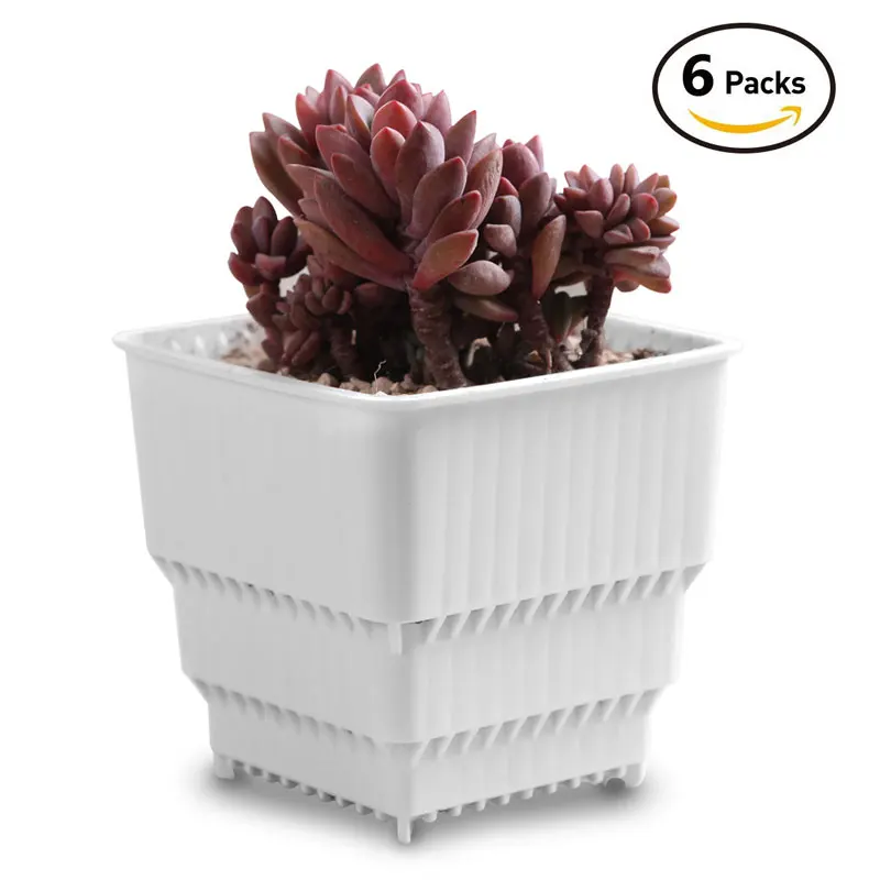 White MESHPOT 6-Pack пластиковый квадратный горшок для суккулентов/горшок для растений кактус с дренажными отверстиями домашний декор - Цвет: White