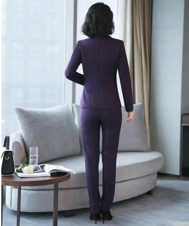 

Fashion Khaki High Quality Fabric 2018 Autumn Winter Formal Pantsuits With Jackets and Pants Women Pants Suits Female Blazers