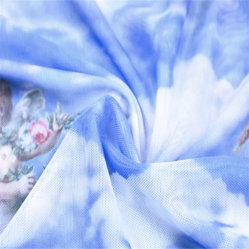 Прозрачные сетчатые женские летние футболки с длинным рукавом и милым принтом