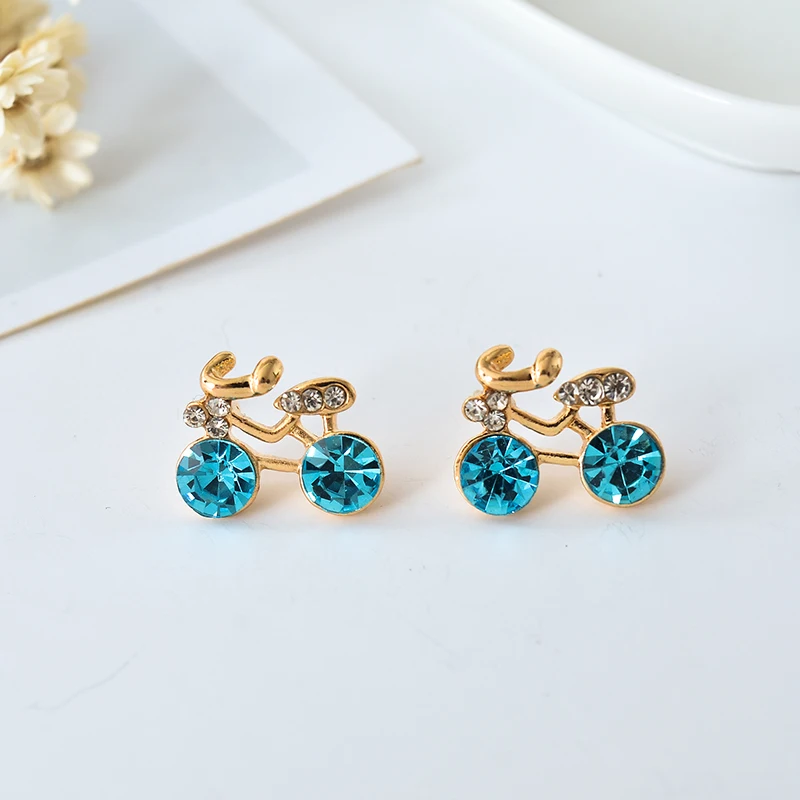 

1pair Real. Golden crystal Bike bicycle Cycle stud Earrings for women girl's Rider Jewelry Free shipping