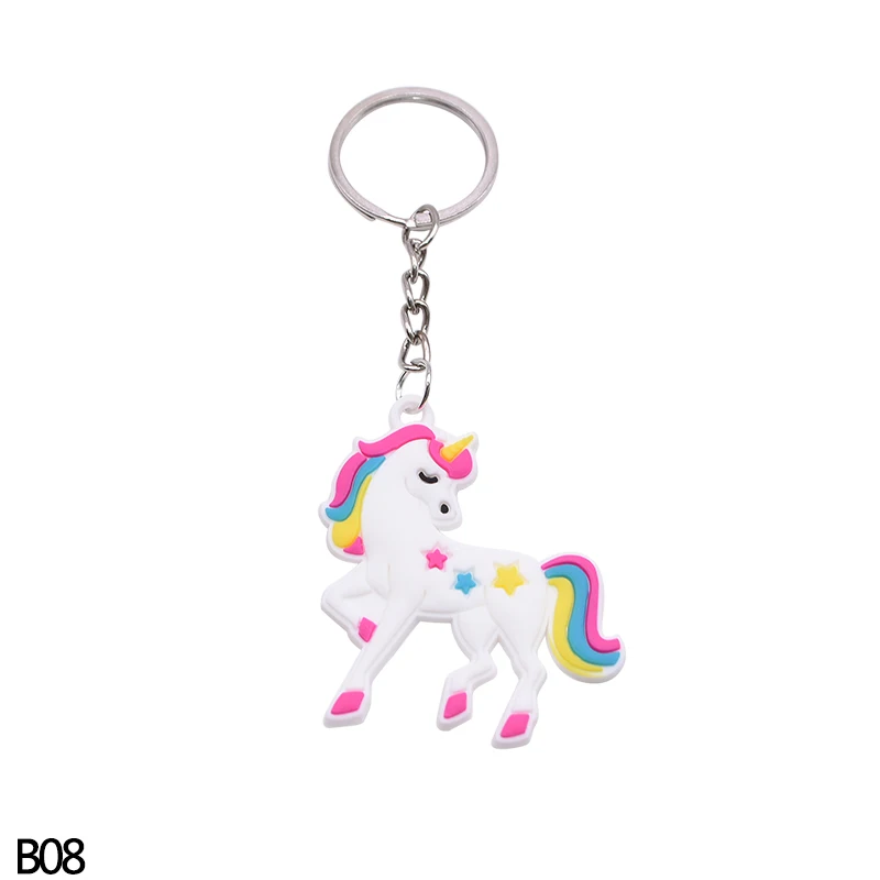 B08 5/10pc Rainbow PVC Cute Animal Horse Unicorn Keychain Alloy Key Ring For Men Women Bag Phone Car Key Chian Decoration Gift Favor - Цвет: B08