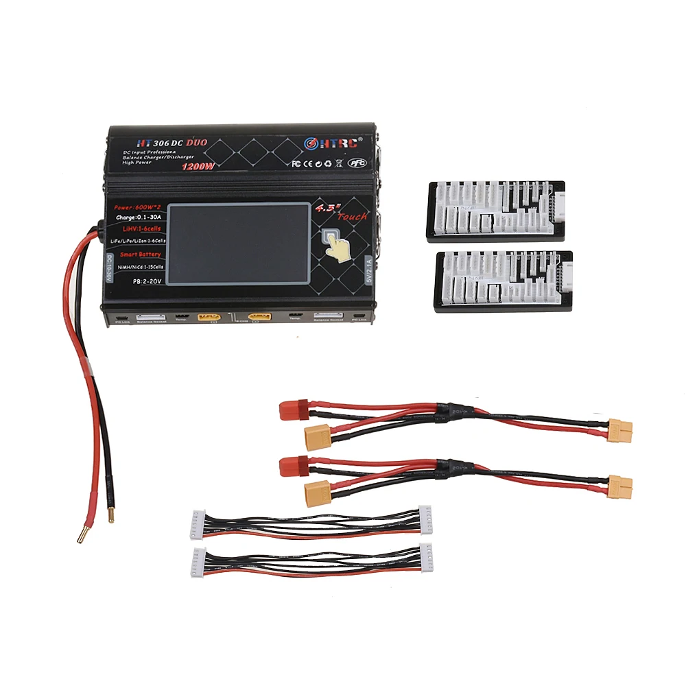 HTRC RC Баланс Зарядное устройство HT306 DC DUO 600 Вт* 2 30A* 2 двухпортовый 4," цветной сенсорный ЖК-экран для Lilon/LiPo/LiFe/LiHV батареи