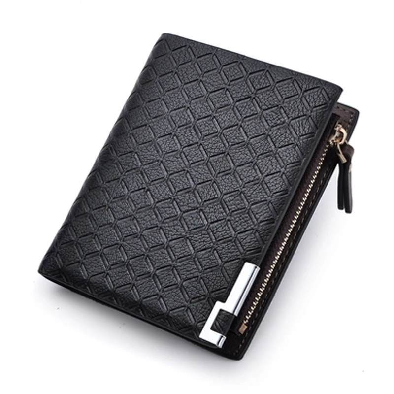 Модный короткий мужской кожаный кошелек с карманом для монет на молнии складной