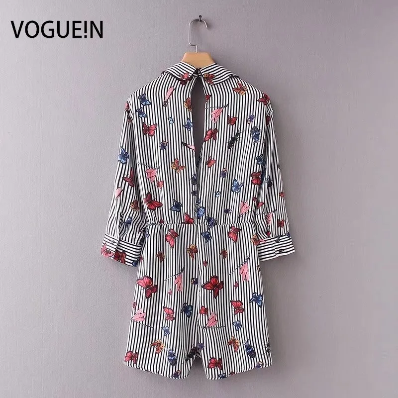 VOGUEIN Новый Женский Летний полосатый галстук бабочка с принтом бабочки комбинезон
