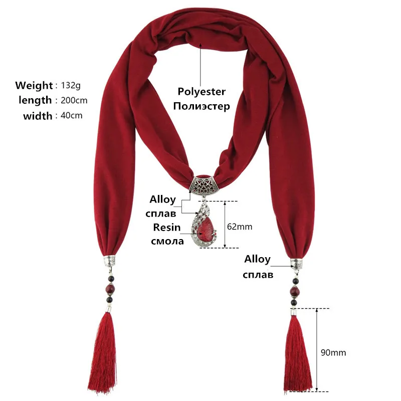 Женский шарфик с подвеской и керамическими бусинами в стиле бохо|scarf collar|beaded