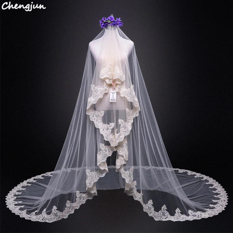 Тюль Chengjun 2019 красивая элегантная свадебная фата цвета шампанского|Свадебные