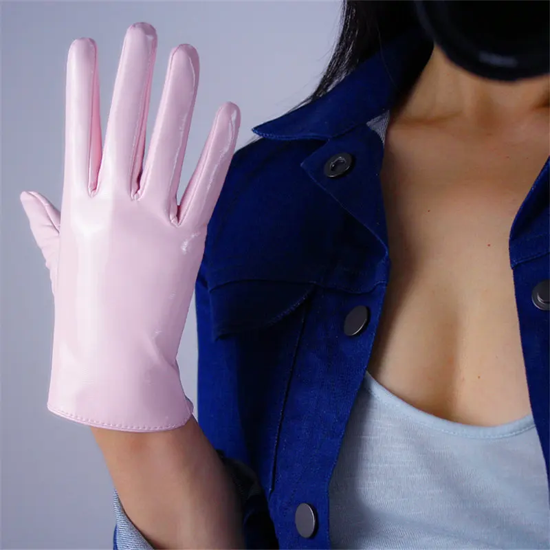 patent leather pink Новинка, женские перчатки из лакированной кожи пу, короткие, 21 см, Яркие Кожаные, для танцевальной вечеринки, имитация кожи, женские перчатки для косплея, PU21 - Цвет: patent leather pink