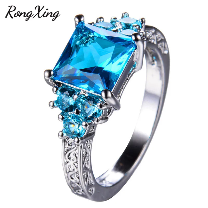 RongXing серебряные квадратные циркониевые кольца для женщин