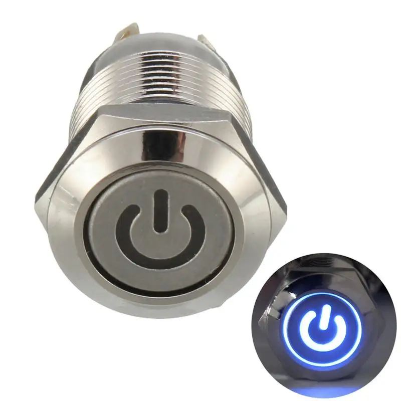 1 шт. 12 мм водонепроницаемый металлический плоский кнопочный переключатель мгновенного типа пусковой переключатель с светодиодный