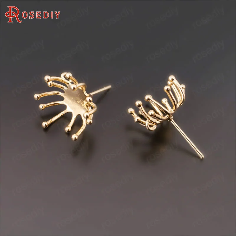 Wholesale Flower 12*8mm 24K Champagne Gold color Dandelion Copper Earrings Stud Diy Jewelry Findings 6 pcs(JM5605) | Украшения и