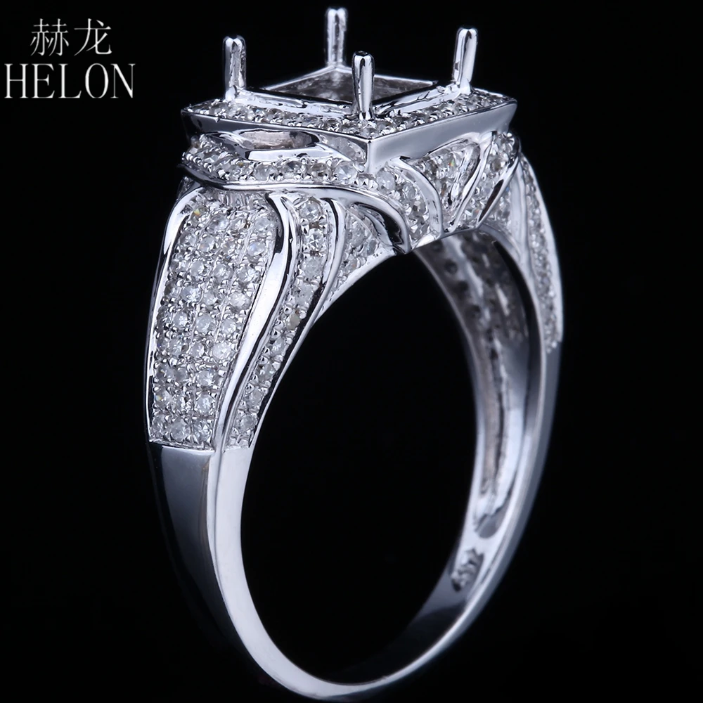 HELON элегантное однотонное Белое золото 14 к паве 0.75ct натуральное бриллиантовое принцесса с полукреплением обручальное кольцо для женщин ювелирные изделия