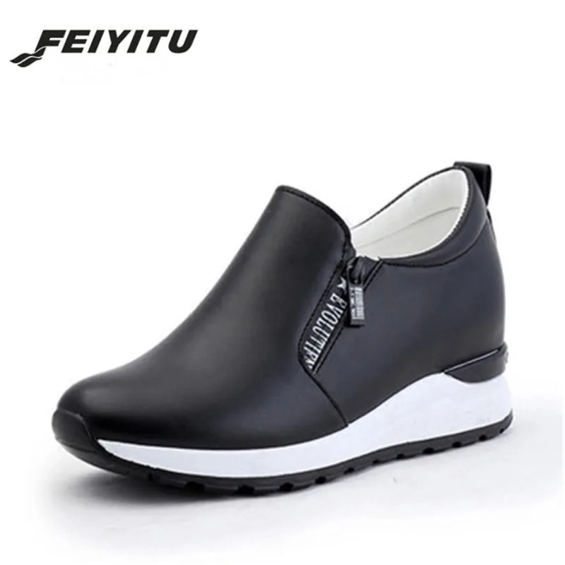 Женские кроссовки из ПУ кожи FeiYiTu весенние туфли на плоской платформе криперы