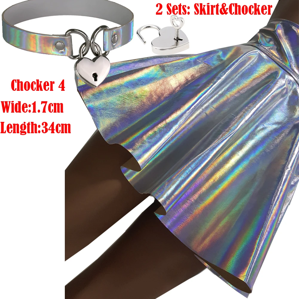 367 skirt chocker 4 Женская серебряная голографическая виниловая юбка, праздничная одежда, Панк лазерная голограмма, фольга, ткань, юбка для скейтера - Цвет: 367 skirt chocker 4