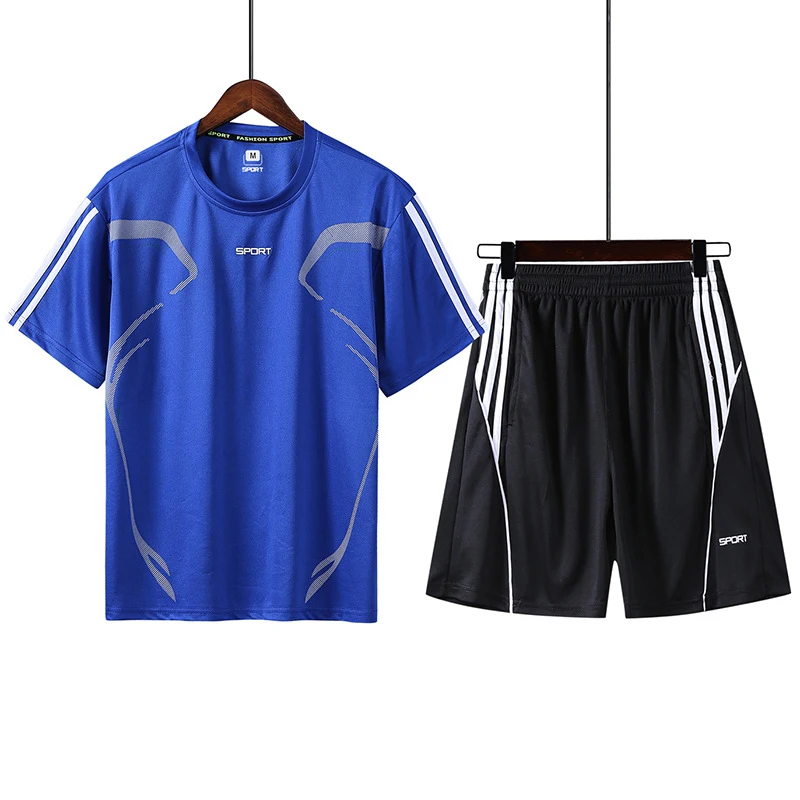 Синий Summer T Shirt Men New Black And White cotton Short Sleeve T-shirts Men Clothes Solid Color Brand casual Male T shirt Suit - Цвет: Синий