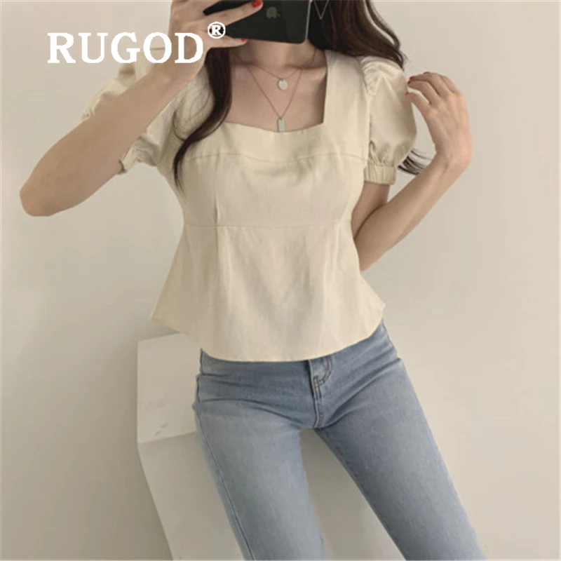 RUGOD корейский женский с пышными рукавами блузка Мода открытая спина большой бант