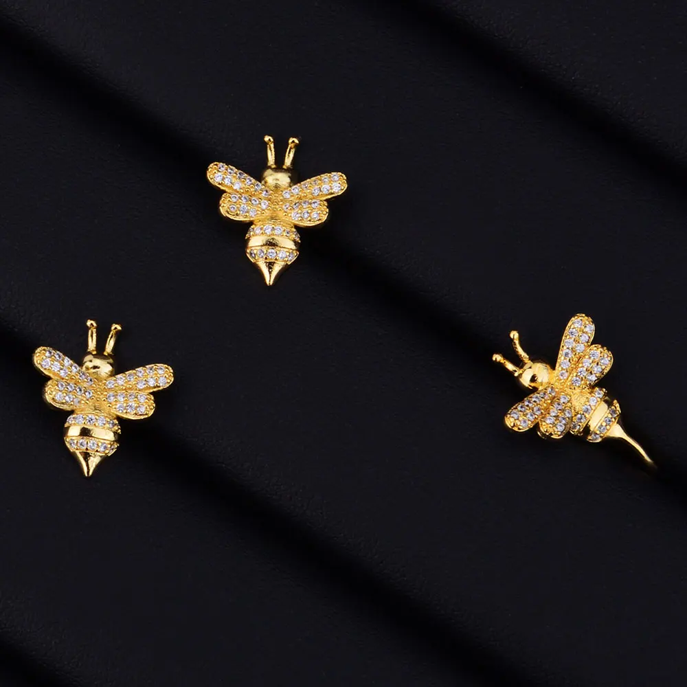 Золотистые женские серьги GODKI в виде пчелы с микрофианитами|earrings jewelry|cubic zirconiaearrings