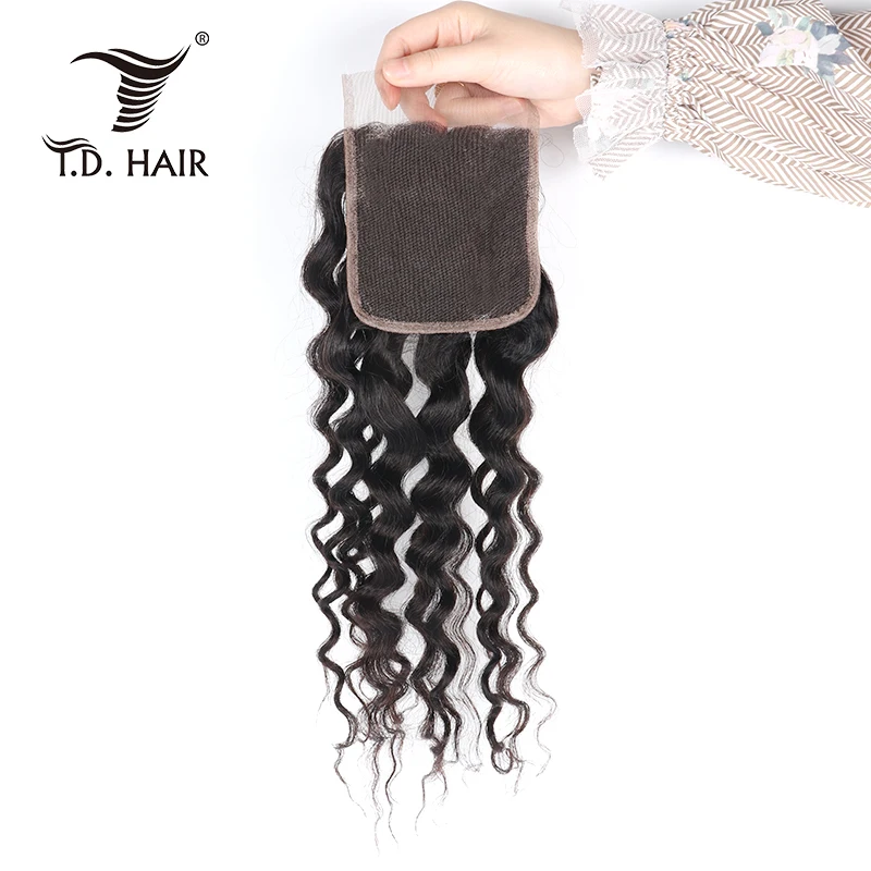 Tdhair бразильская холодная завивка 8 до 20 дюймов 4*4 Кружева Закрытие с волосами младенца человеческие волосы закрытие 1 шт./лот