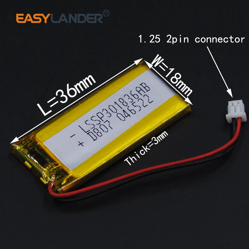 

3,7 V 159mAh 301836 перезаряжаемая литий-полимерная литий-ионная батарея Fr Ручка MP3/MP4/игра Playerbluetooth гарнитура динамик игрушки LSSP301836AB