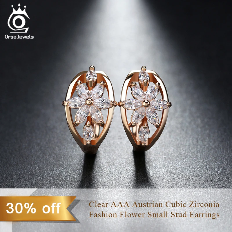 ORSA JEWELS Роскошные Серьги-Гвоздики Золотая Шампань Цветок с Фианитом Женщинам Подарок На День Рождения Бижутерия OME33