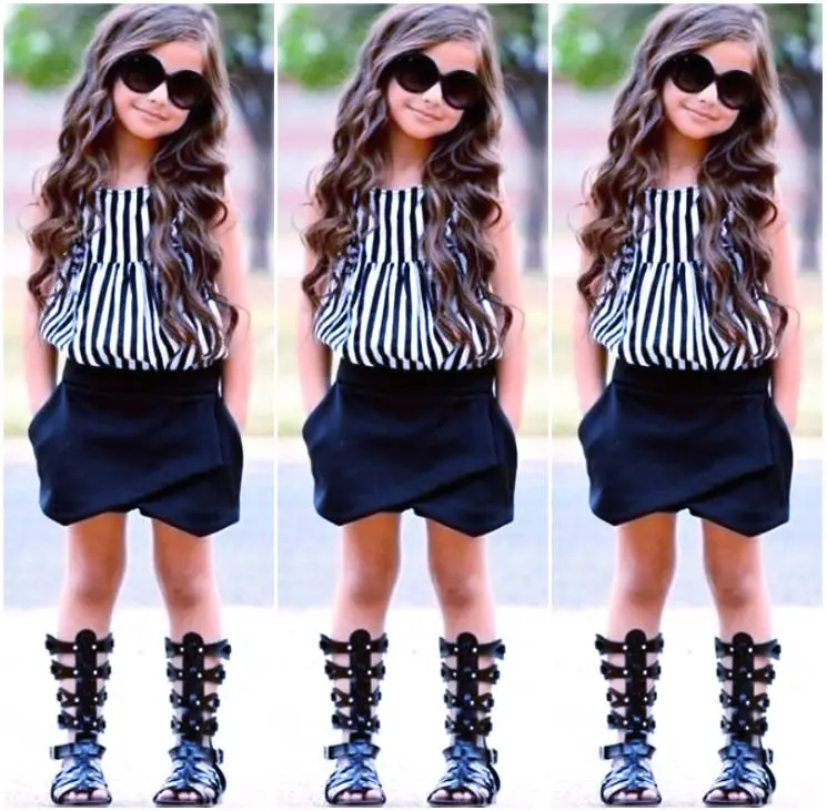 2016 Комплекты летней одежды для девочек 2 шт. детский спортивный костюм дети