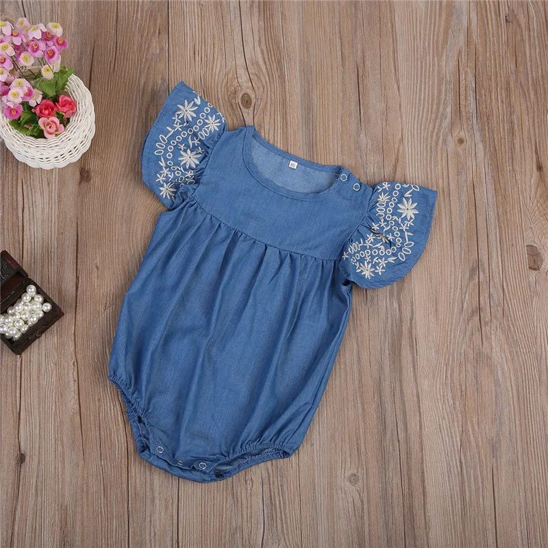 Pudcoco модные носочки для новорожденных девочек lclothes джинсовый Детский комбинезон с вышивкой Детские комбинезоны одежда в загородном стиле От 0 до 2 лет