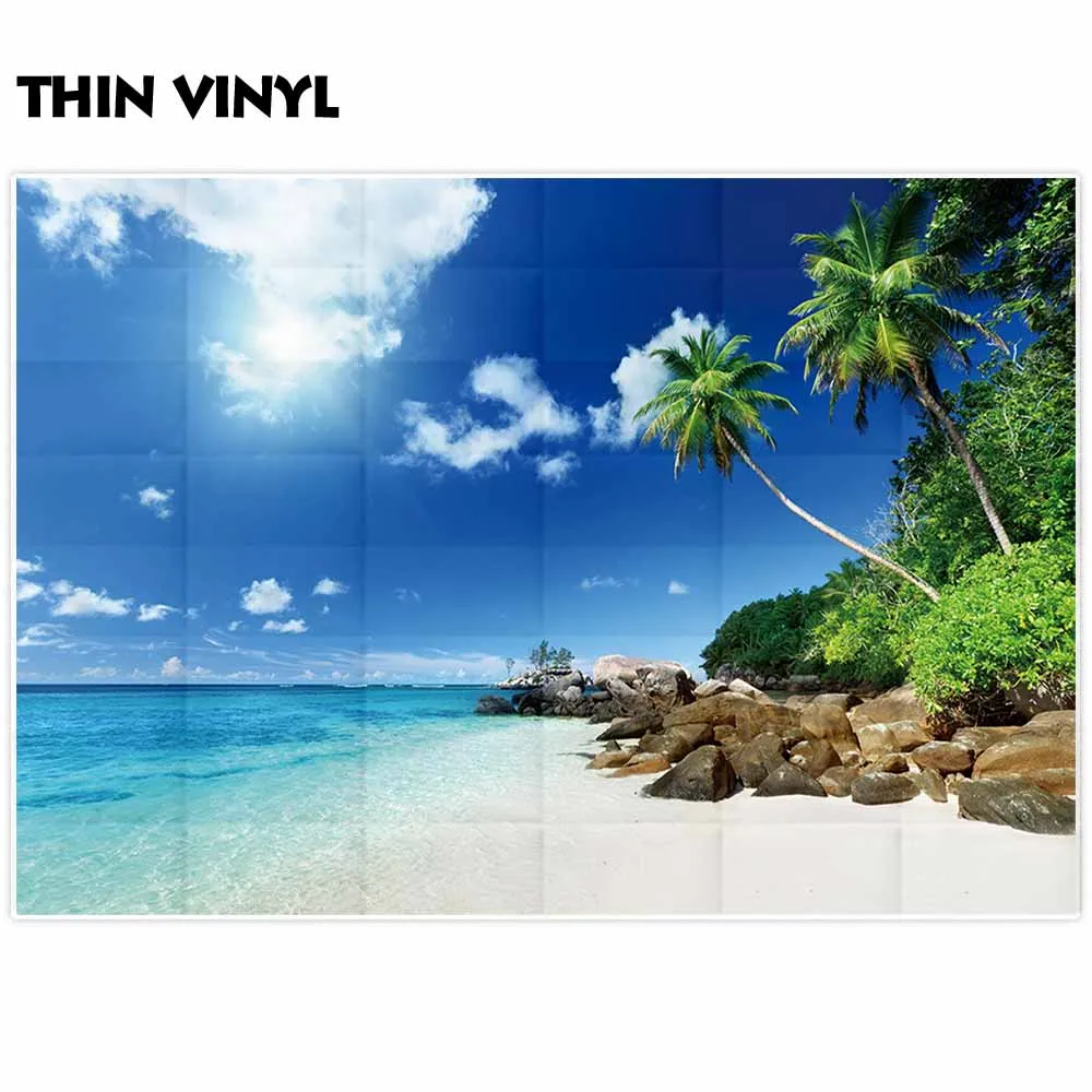 Allenjoy photography backdrop Summer blue sky sea sunny beach coconut tree background photophone photocall photo studio prop |
