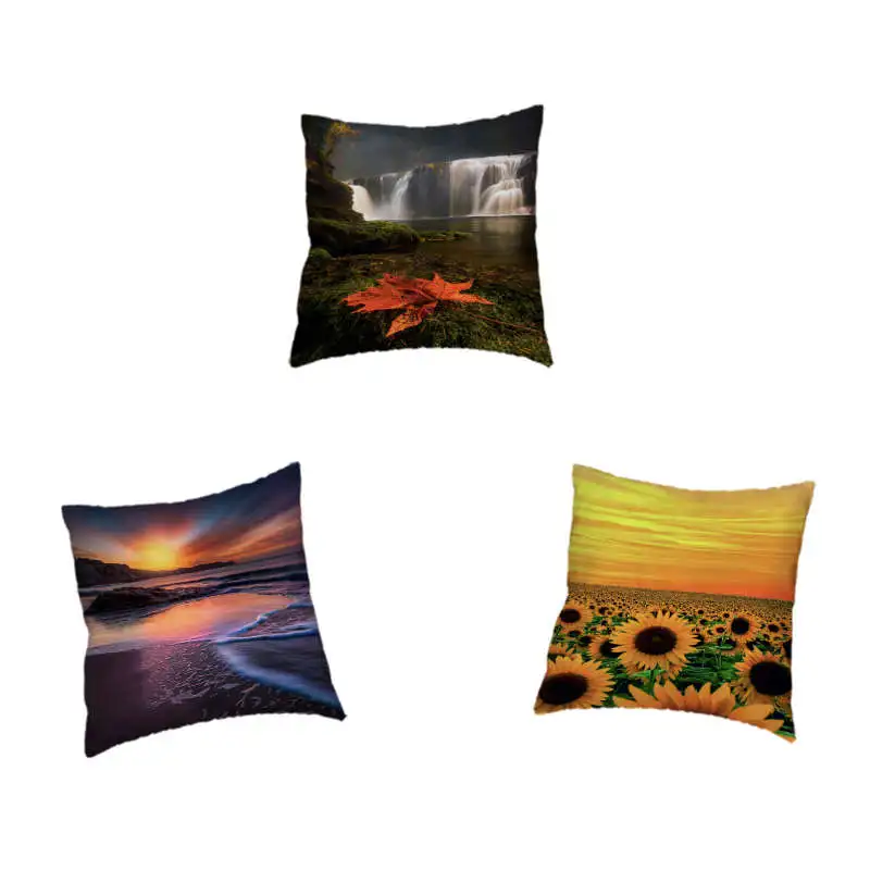 

2018 Hot Beautiful Nature Coastline Landscape Cushion Cover Woods Waterfall Creek Water Dusk Office Sofa Decoration Pillowcase