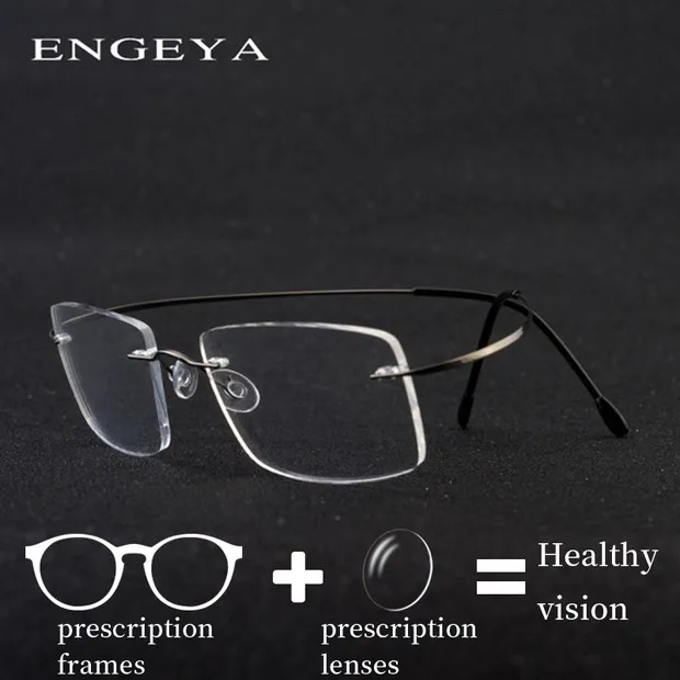 

Rimless Titanium Eyewear Men Retro Clear Super Light Myopia Computer Optical Prescription Rimless Glasses Business Style#1020