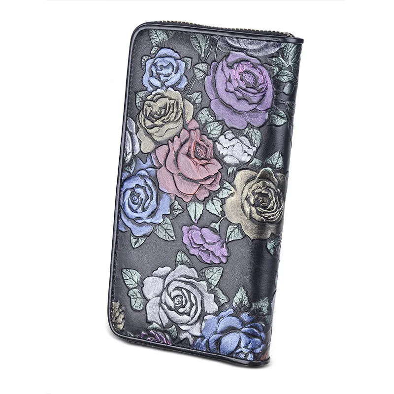 Женский кошелек из натуральной кожи с тиснением на молнии | Багаж и сумки