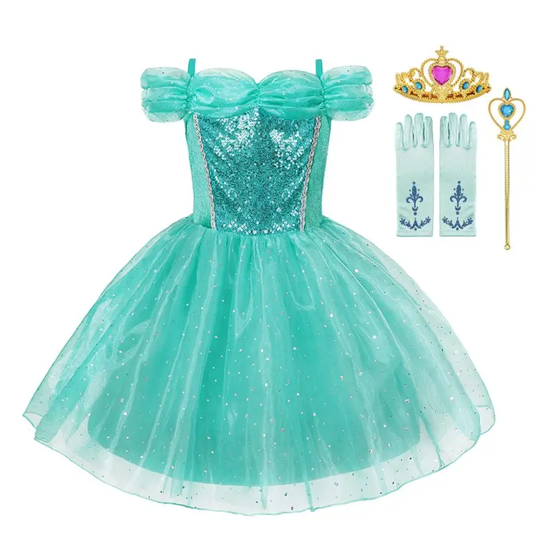 Jasmine Dress Set 01 Костюм жасмина для девочек; Летнее Детское платье принцессы с открытыми плечами для девочек; Элегантное нарядное платье для костюмированной вечеринки в стиле Аладдина на день рождения - Цвет: Jasmine Dress Set 01