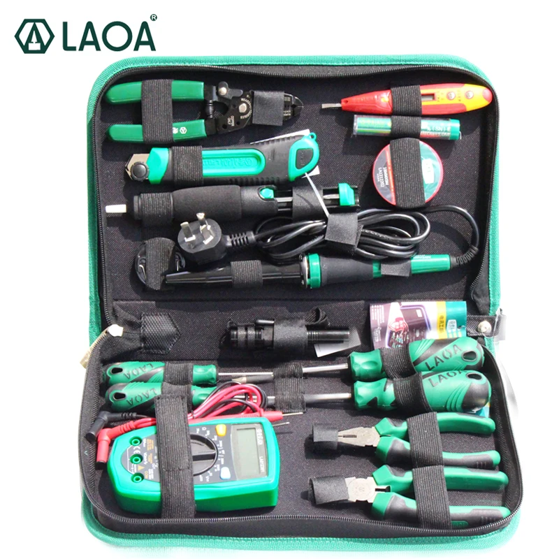 LAOA 16Pcs Electronic Maintenance Set of Tools Soldering Iron Pliers Tweezers Electronic Digital Multimeter Repair Tools Kit