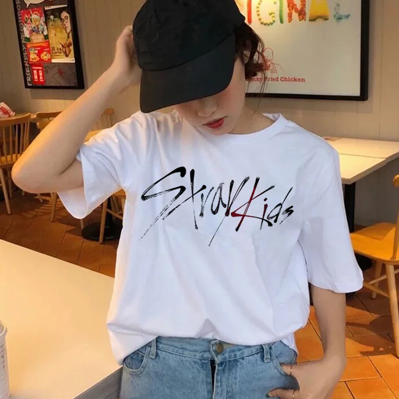 Женская футболка StrayKids, футболка с короткими рукавами, топы в стиле хип-хоп, Harajuku, футболка, топы, футболки в стиле хип-хоп, Женская Повседневная футболка