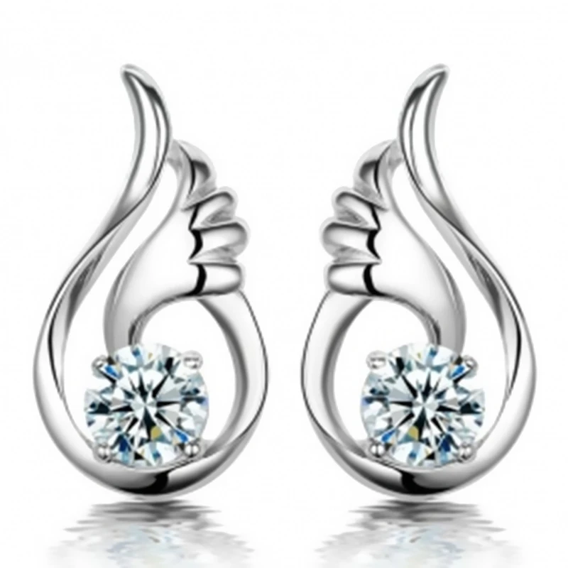 Женские серьги-гвоздики с крыльями ангела Серьги серебряного цвета кристаллами