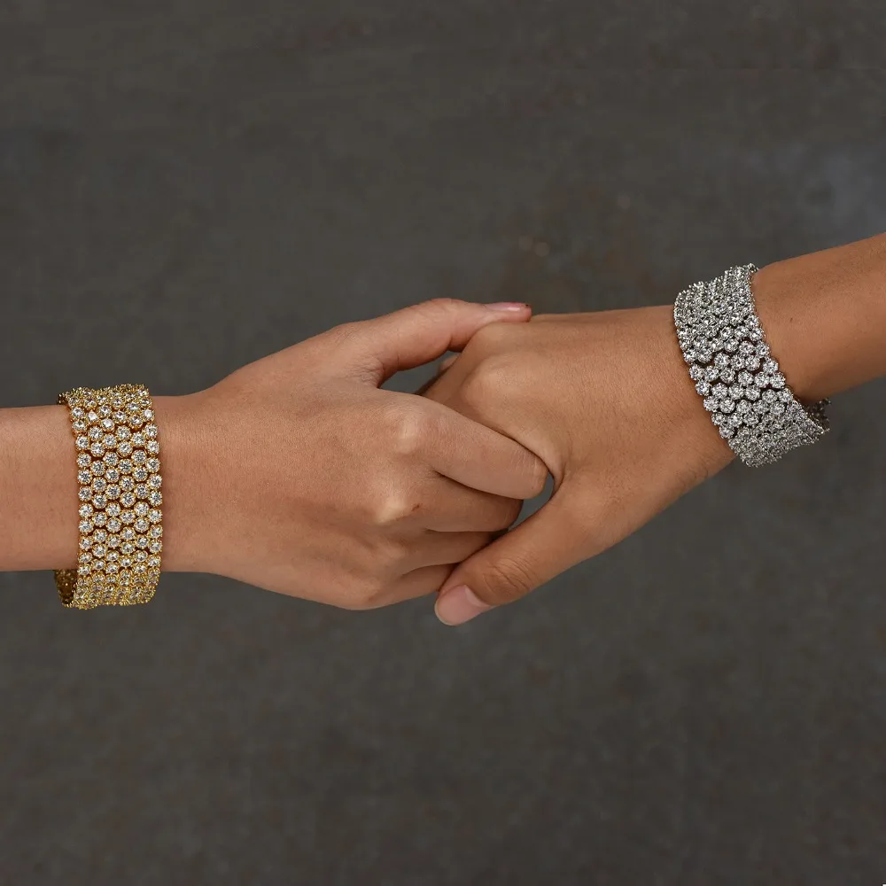 VANAXIN CZ проложили Bling браслет для женщин очаровательные свадебные ювелирные изделия Полный Стразы подарок посеребренный золотой цвет 19 см коробка