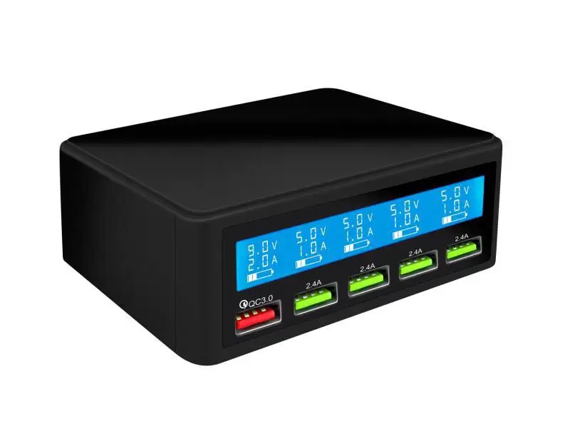 5 портов LCD USB QC 3 0 быстрое зарядное устройство 5V 10A AC 100 240V напряжение тока дисплей