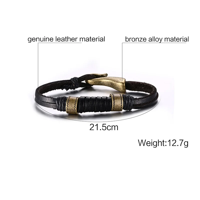 Vnox Винтаж Для мужчин браслет черный Пояса из натуральной кожи в стиле ретро сплав