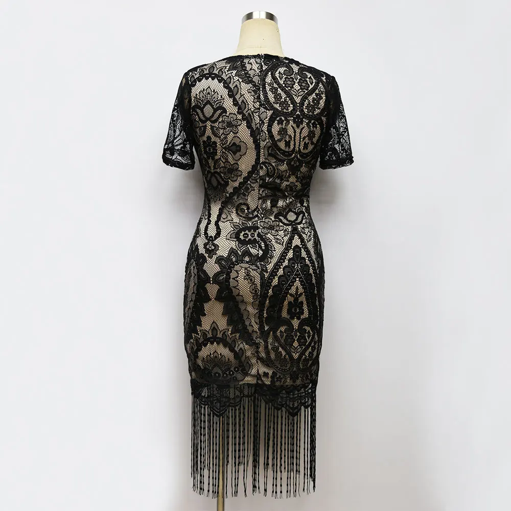 Женское кружевное платье карандаш Reaqka черное повседневное винтажное с V образным
