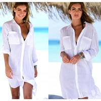 beach cover ups for women swimsuit cover up button pocket smock swimwear beachwear cardigan tunics saida de praia